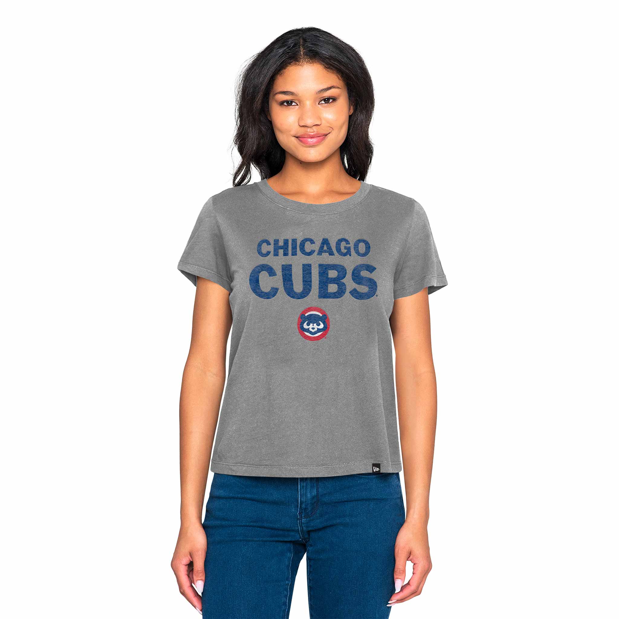 Chicago Cubs Women's New Era 1984 Bear Bubble Grey T Shirt、mySite、vikingsvslions