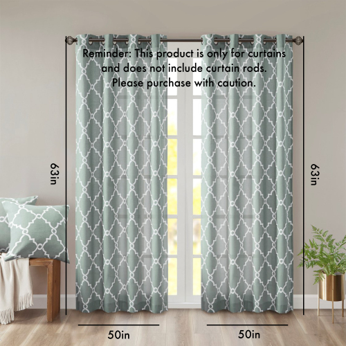 Fretwork Print Grommet Top Window Curtain Panel(Only 1 Pc Panel)、、eastwooduniform