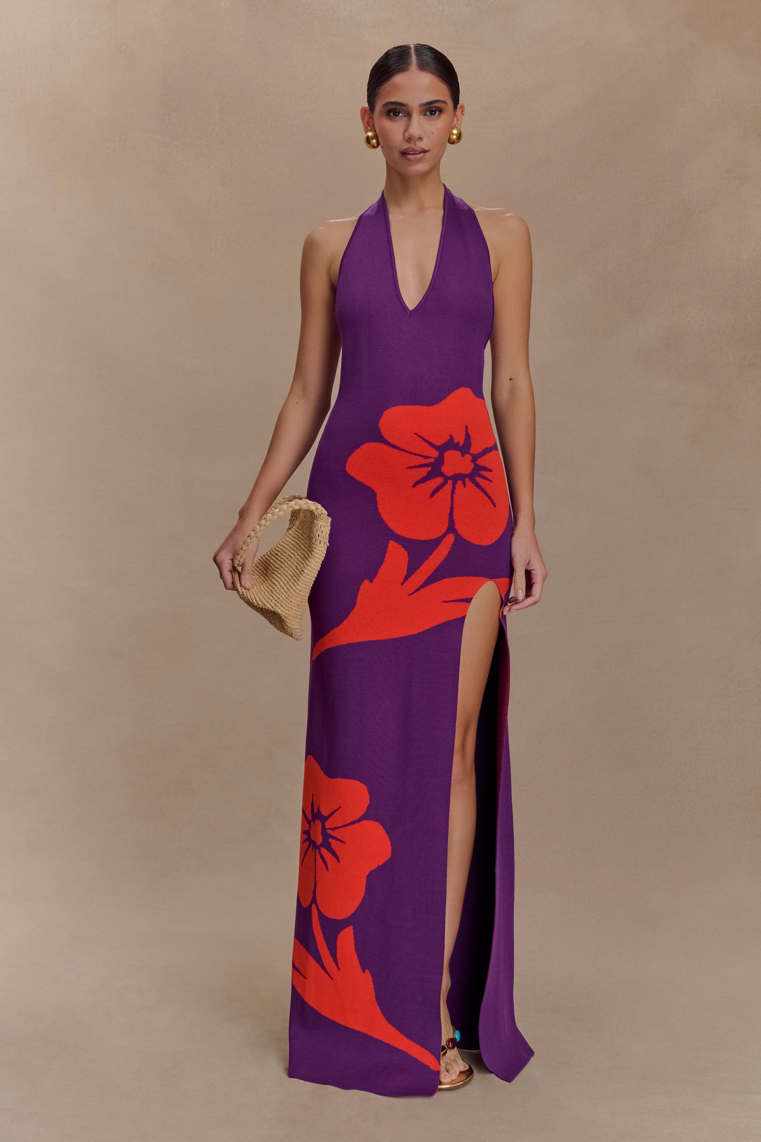 Stacy Knit Halter Maxi Dress - Purple/Red、mySite、solidvoid