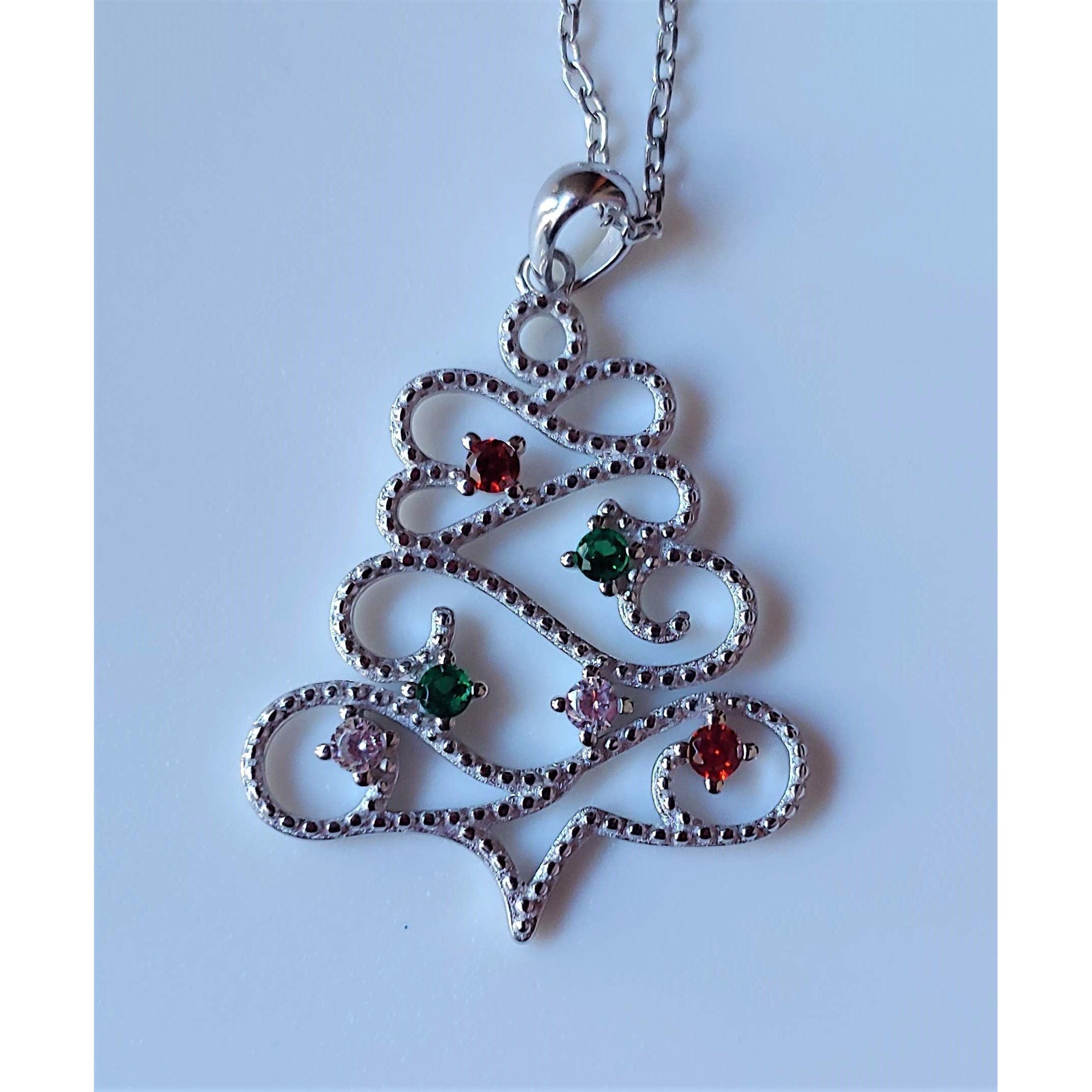 Christmas Tree Necklace Sterling Silver with Ornaments, Custom、mySite、g9winljtr