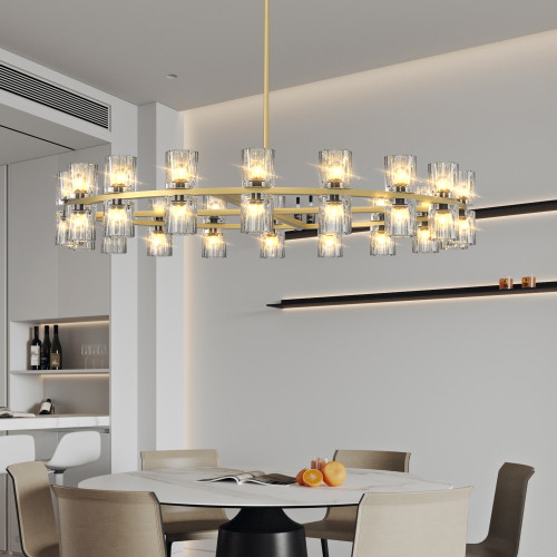 Modern 36" Gold Round Chandelier Light Fixture, K9 Crystal Chandeliers for Dining Room, Living Room, Dining Room Chandeliers Over Table, Chandelier for Bedroom, Foyer, Includes 36XG4 Bulbs、、eastwooduniform