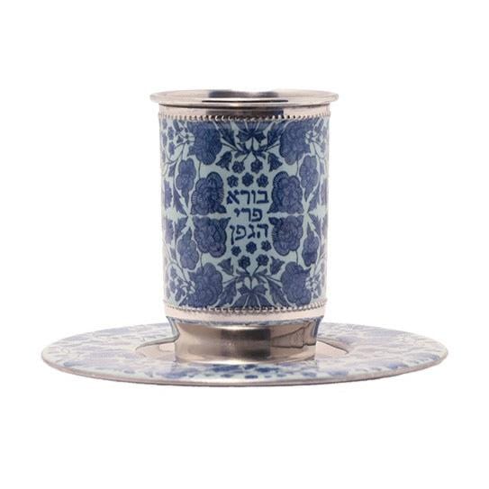 Kiddush Cup with Blue Floral Design by Yair Emanuel、mySite、topwebapps
