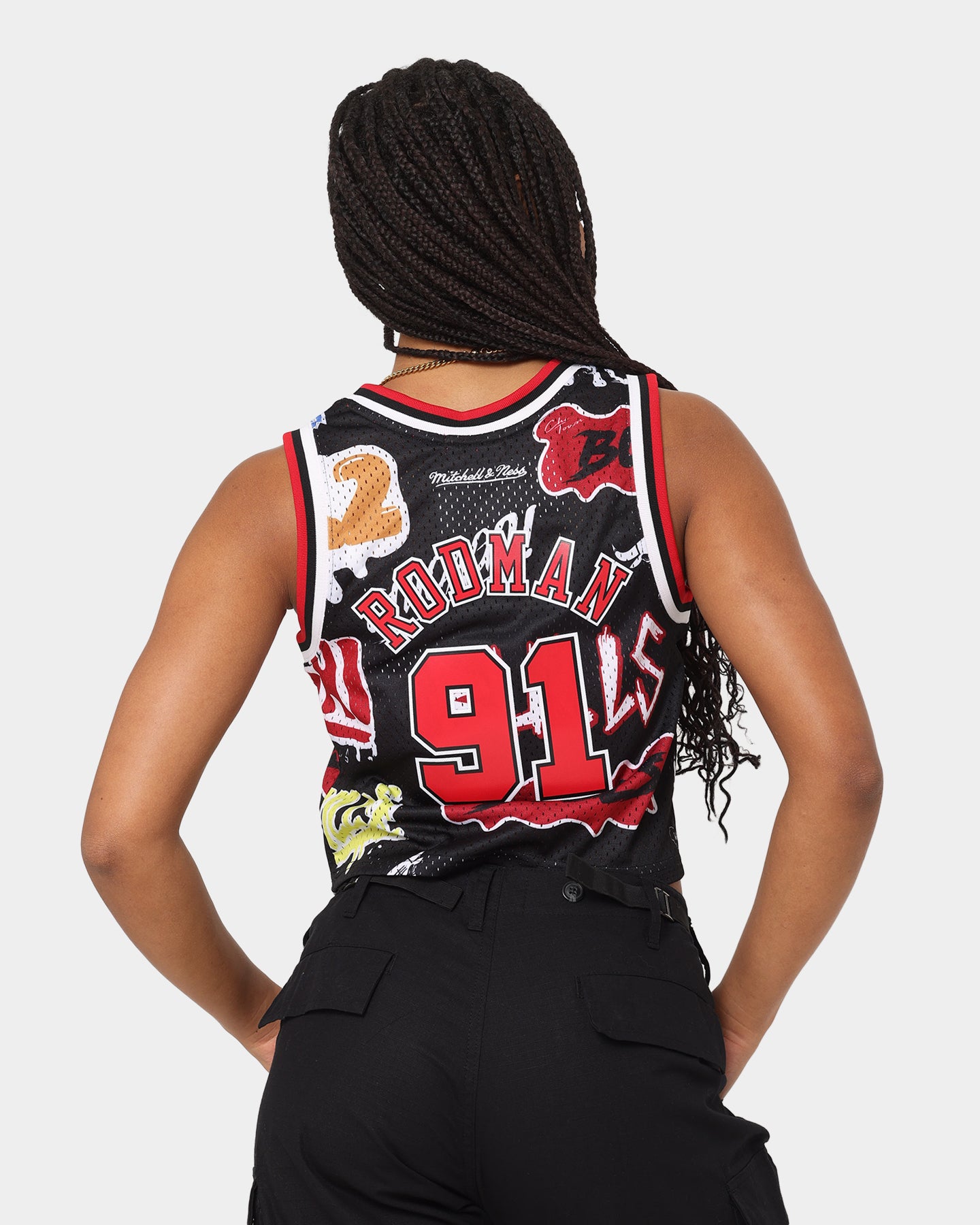 Mitchell & Ness Women's Dennis Rodman Chicago Bulls Slap Sticker Crop Tank Jersey Black、mySite、zt4zffjzw