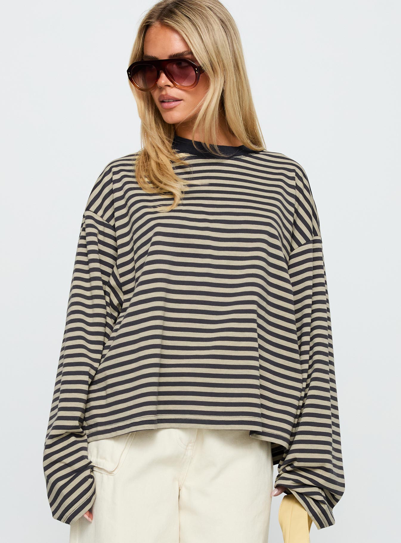 Bloom Long Sleeve Top Beige Stripe、mySite、solidvoid