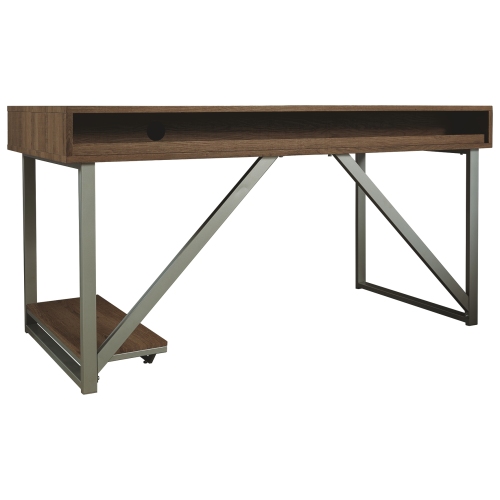 60 Inch Wood Gaming Desk, LED Back Light, 2 USB Ports, Brown, Gray、、casual