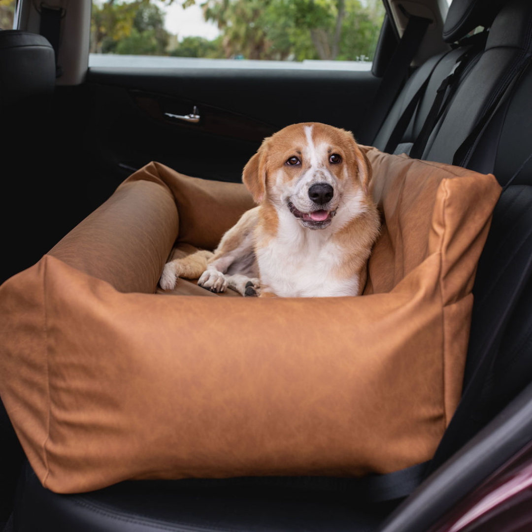 PupProtector™ Faux Leather Memory Foam Dog Car Bed - Camel、mySite、solidvoid