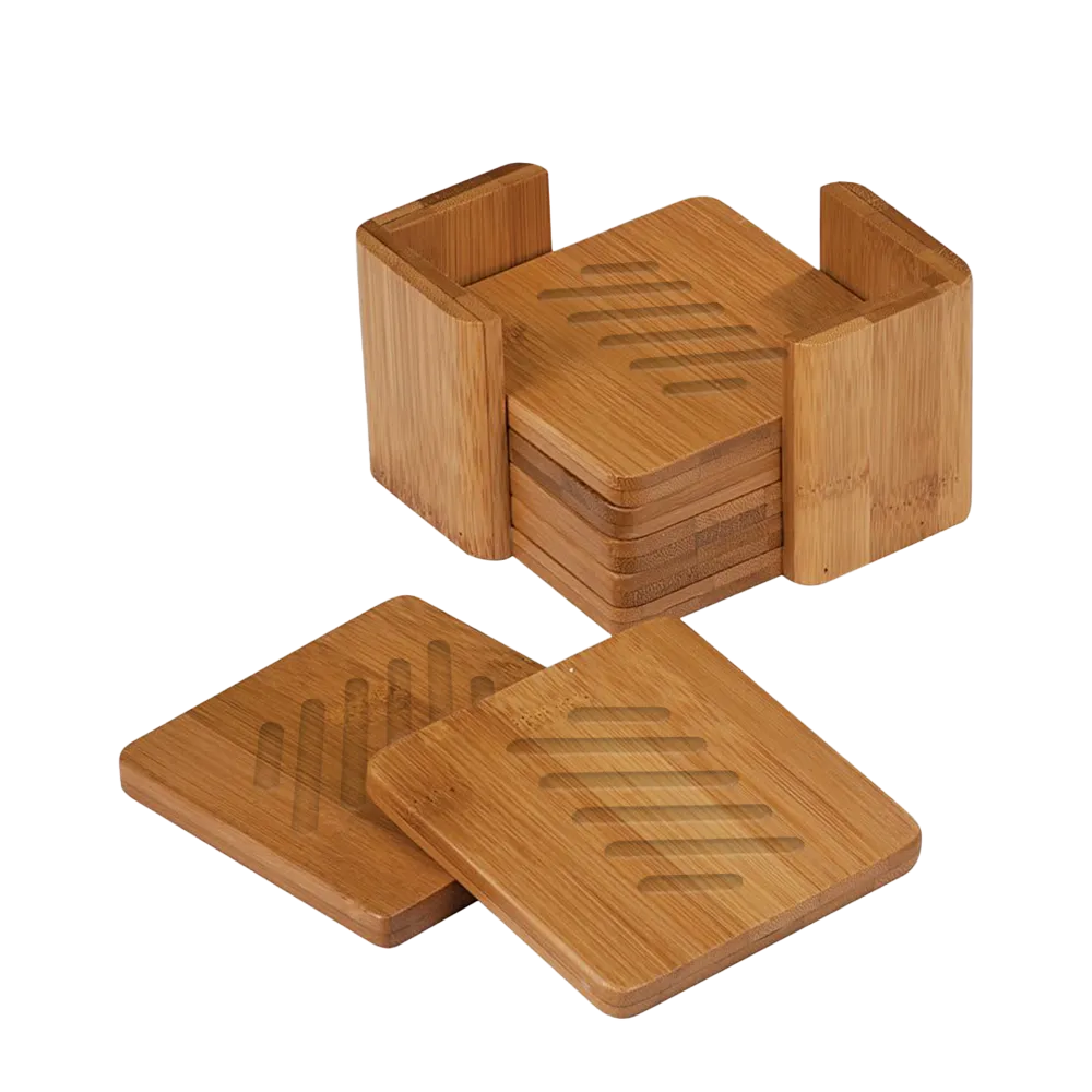 Bamboo Square 6-Coaster Set with Holder、mySite、noshort