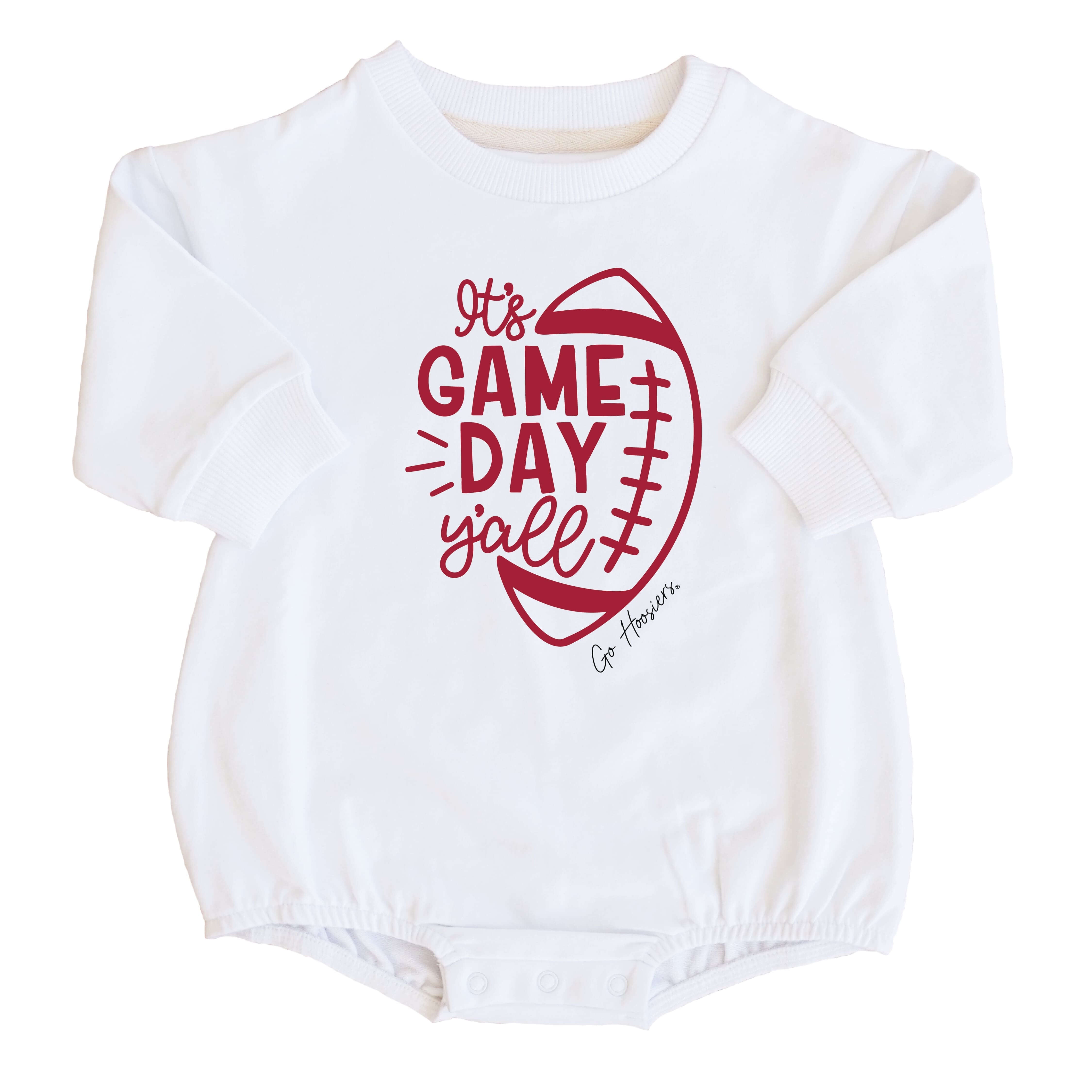  Indiana University | Footballs & Bows Graphic Sweatshirt Bubble Romper、mySite、layawaytickets