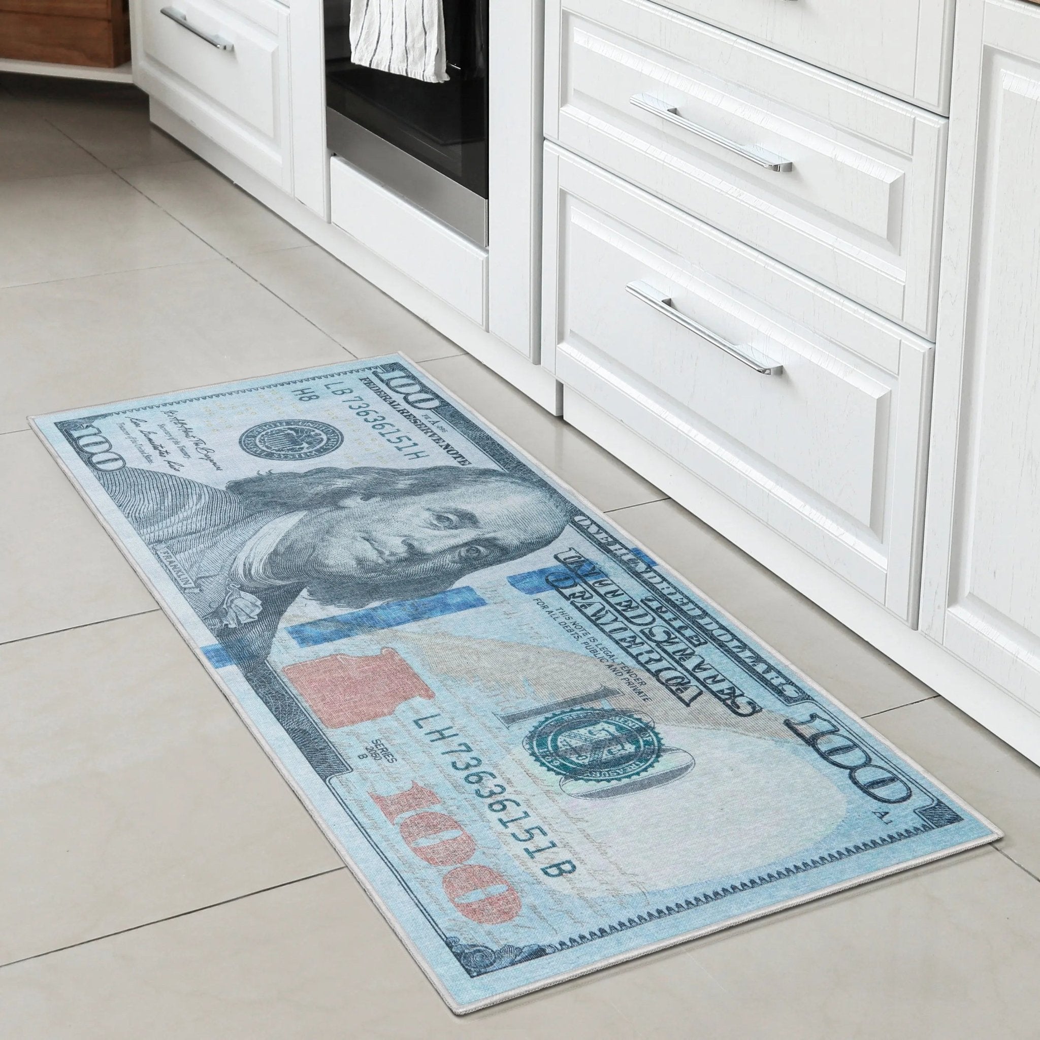 New Hundred Dollar Bill Green Blue Novelty Runner Flat-Weave Rug、mySite、gigharbornorthrealestate