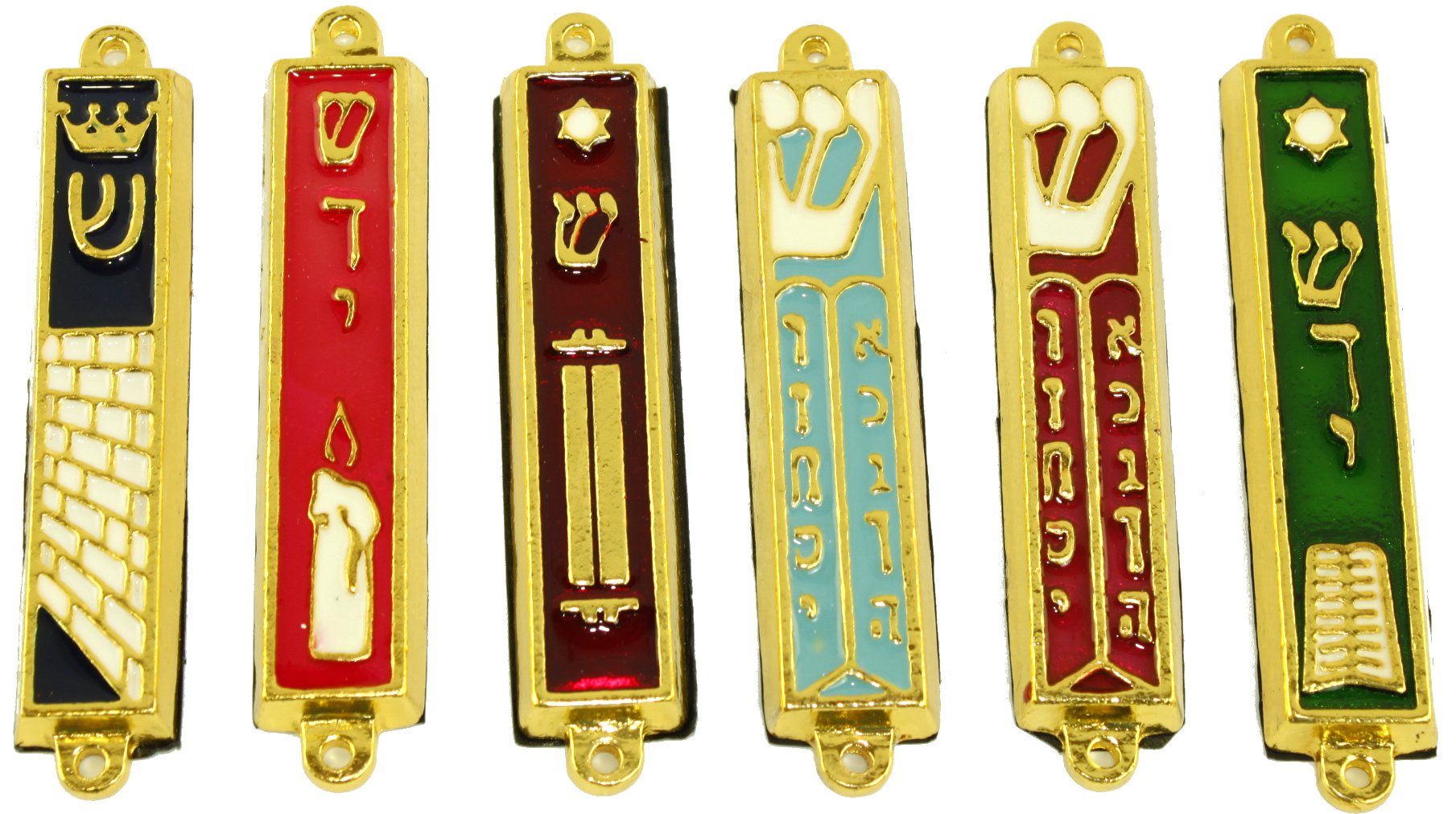  A Set of 6 Gold Plated Mezuzahs with Different enameled Themes. Each is About 3 Inches.、mySite、elrpsem3k
