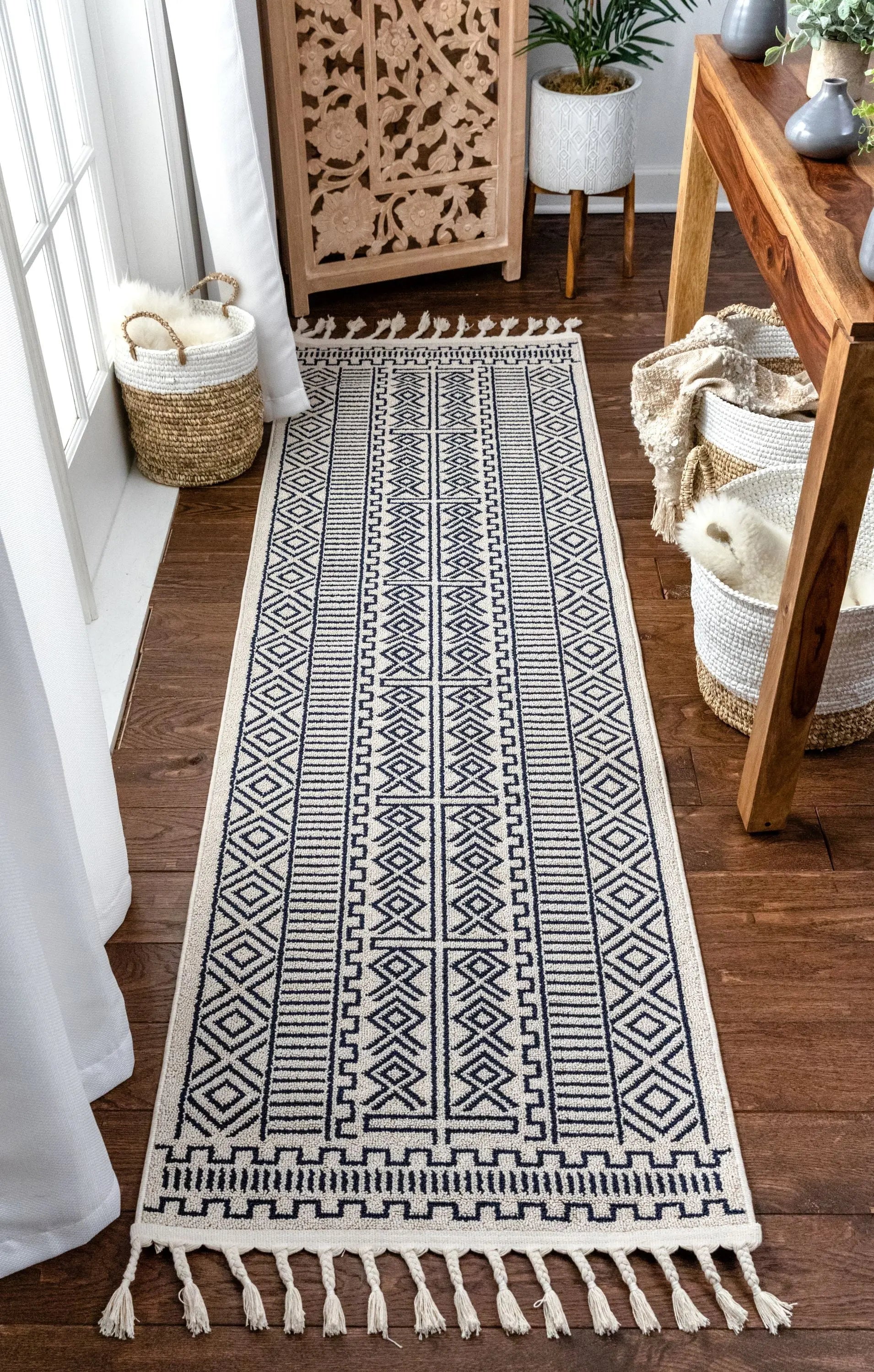 Dora Tribal Moroccan Geometric Dark Blue Kilim-Style Rug、mySite、gigharbornorthrealestate