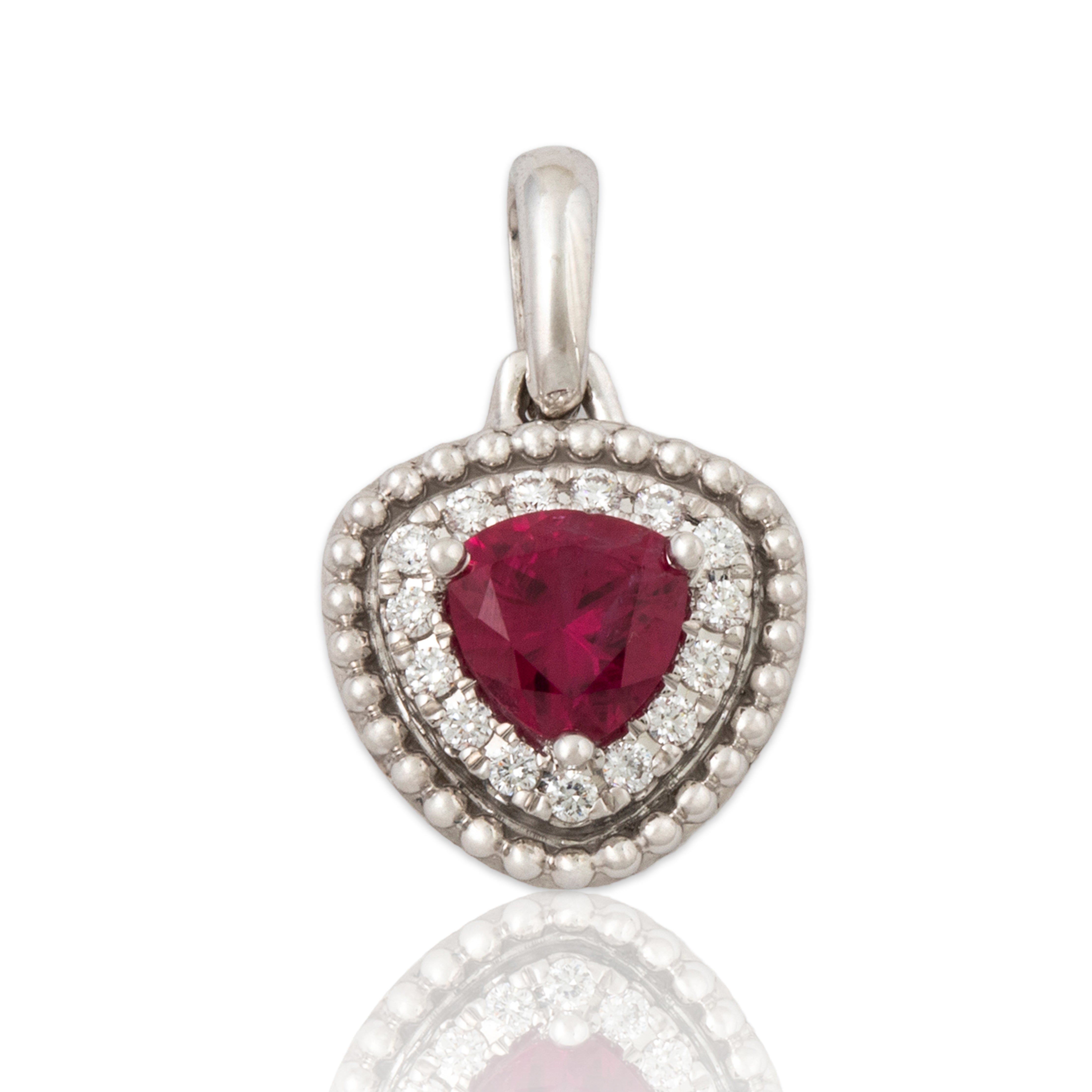 Estate 14k White Gold Ruby Diamond Vivid Trilliant Halo Pendant、mySite、hinf8tx79