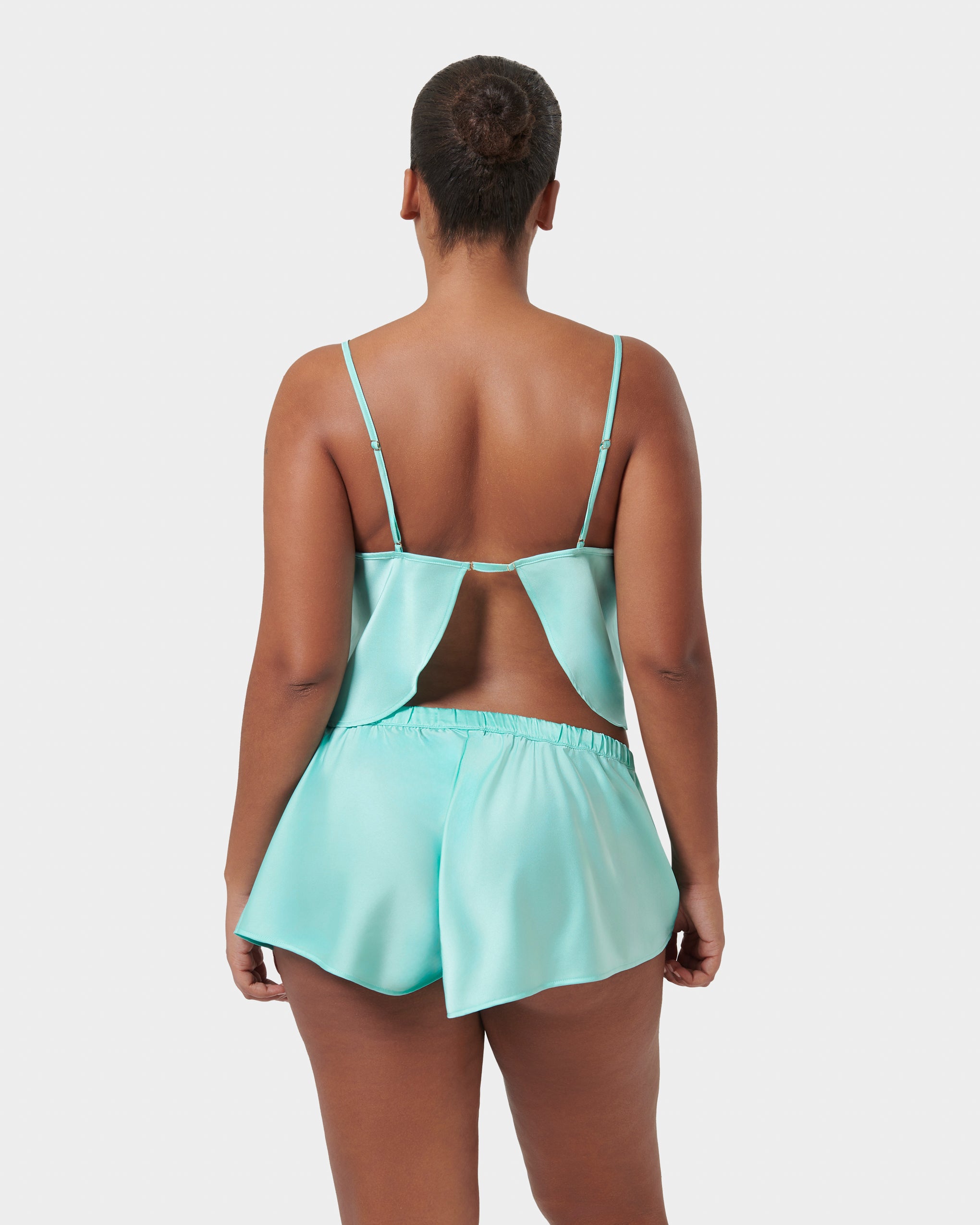 Leonora Luxury Satin Cami and Short Set Island Paradise Blue/Sheer、mySite、bengalsvssteelers