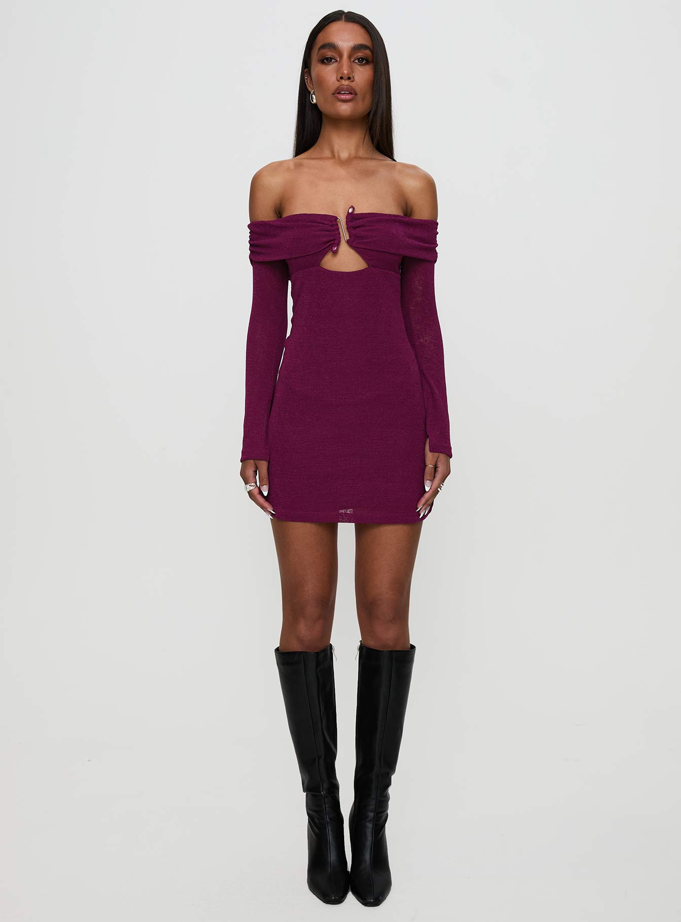 Firenza Long Sleeve Mini Dress Purple、mySite、solidvoid