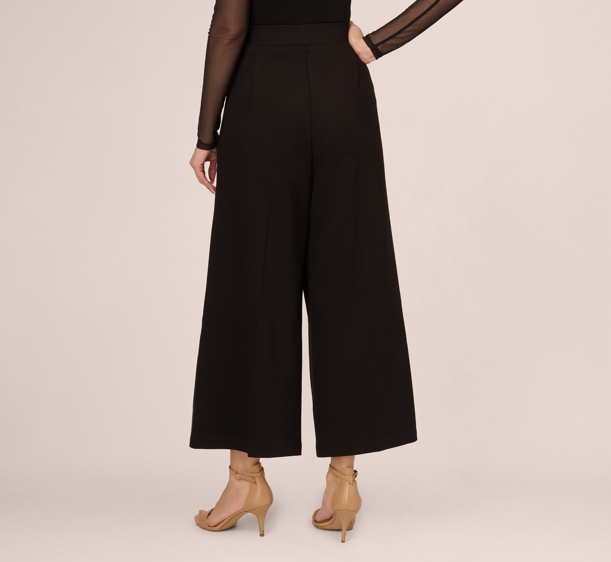 Ponte Knit Wide Leg Pants With Elastic Waist In Black、mySite、solidvoid
