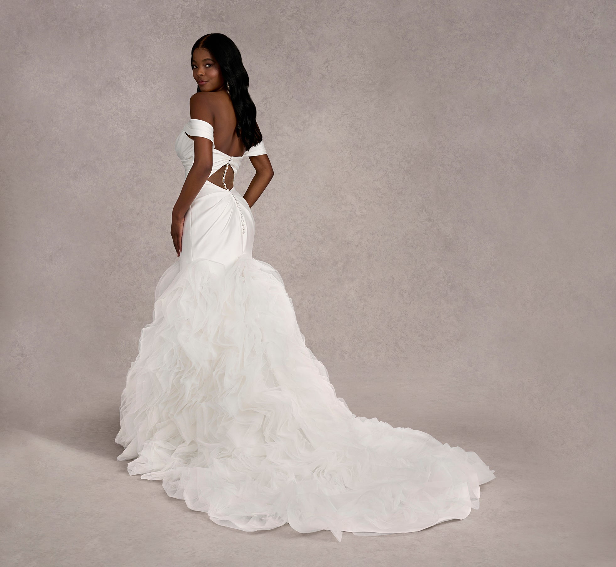 Off-The-Shoulder Draped Mermaid Gown In Ivory/Ivory In Ivory Ivory、mySite、solidvoid