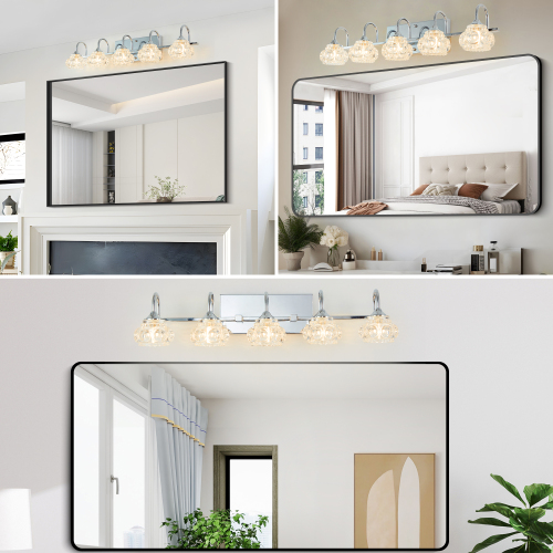 23" Retro 4-Light Bathroom Vanity Light Fixture - Black Finish with Crystal Glass Shades, Wall Mounted Lighting for Bathroom, Powder Room, and Vanity Mirror (No Bulbs)、、eastwooduniform