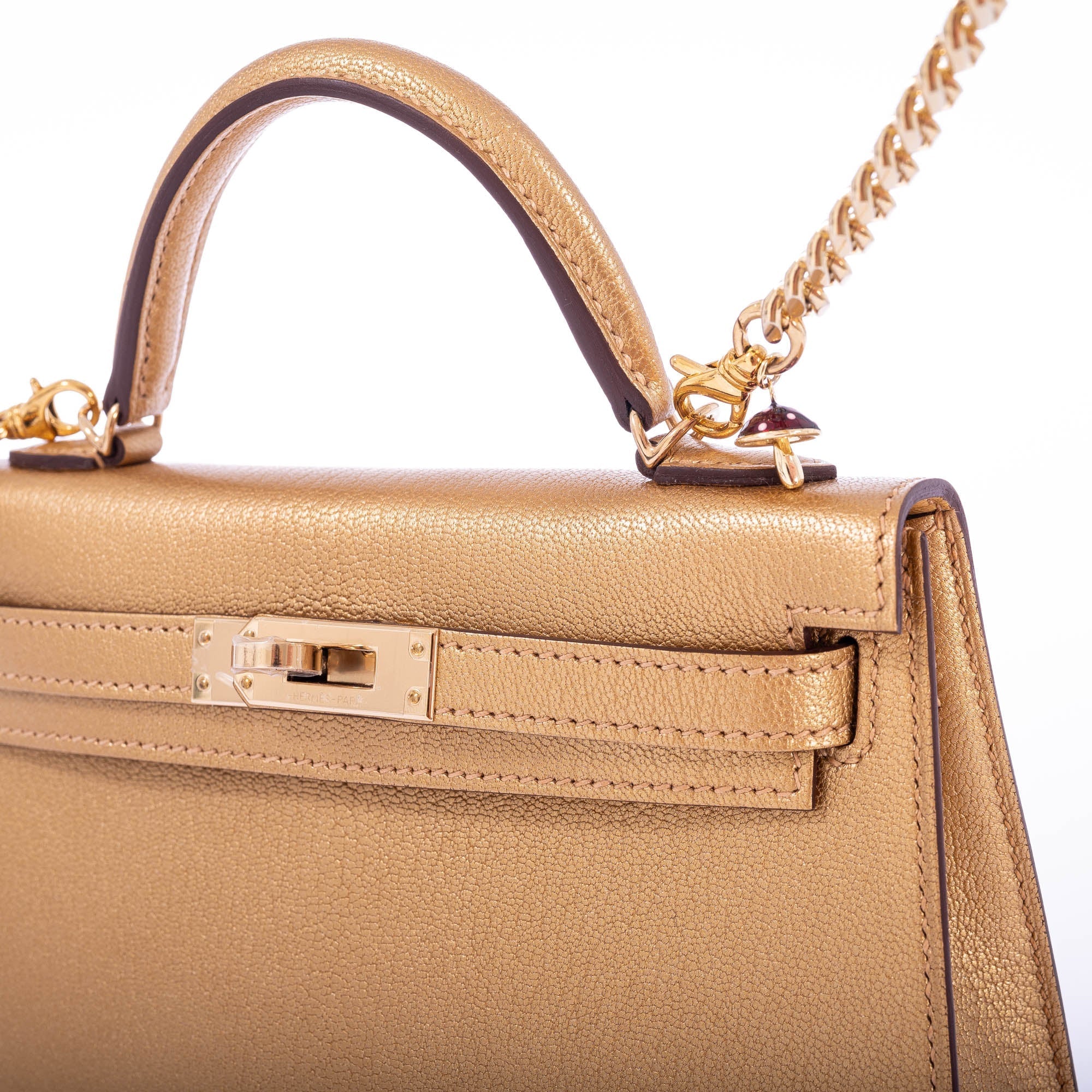 Hermès Kelly 20 Mini Sellier Olympic Gold Metallic Doré Chevre Chamkilight Gold Hardware、mySite、garminoutage.com