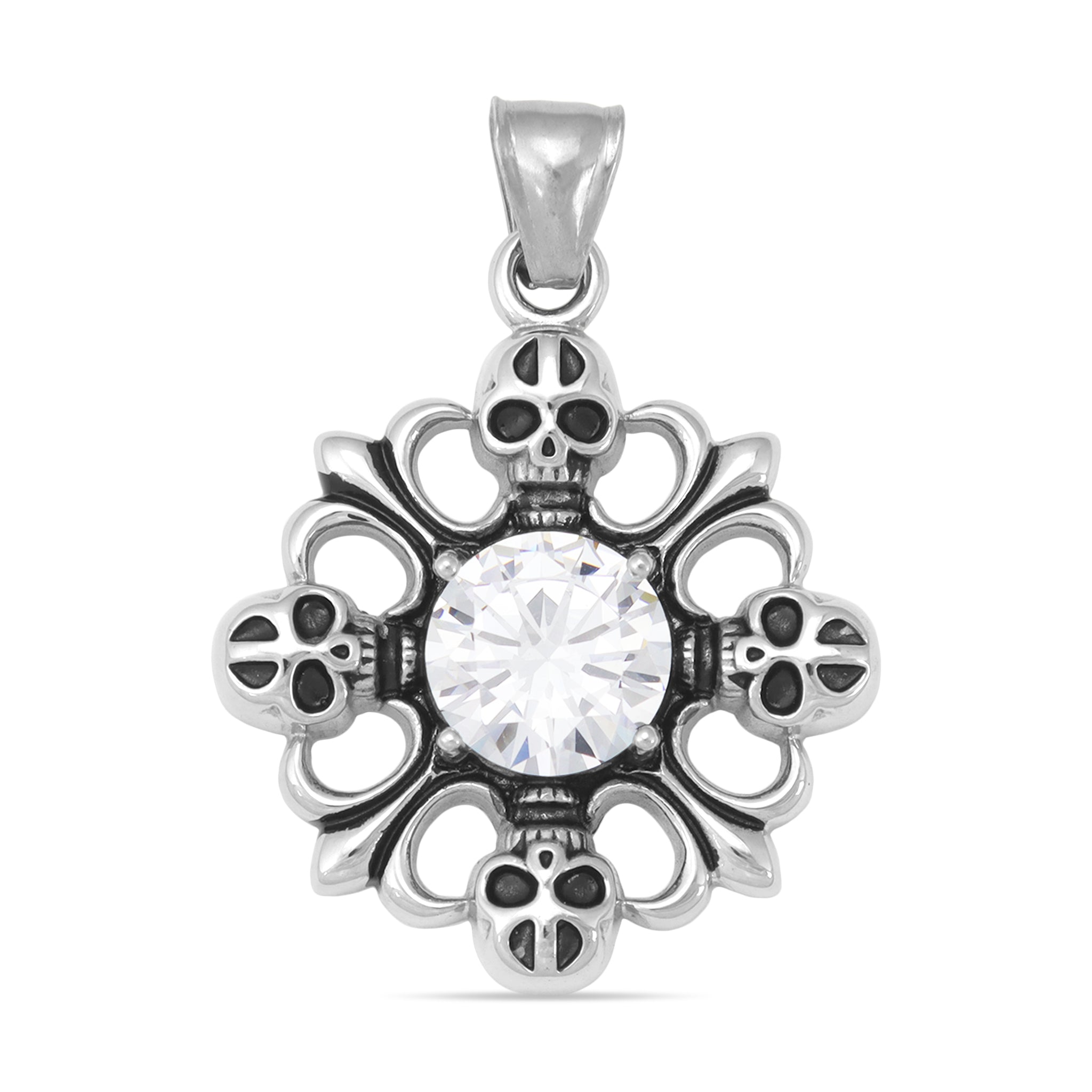 Stainless Steel Fleur De Lis And Skulls With CZ Center Pendant / PDL2022、mySite、dreamappss