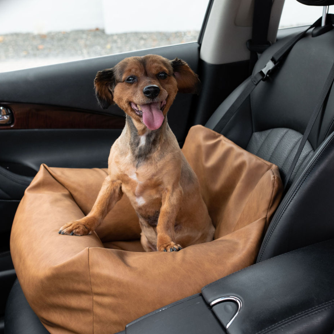 PupProtector™ Faux Leather Memory Foam Dog Car Bed - Camel、mySite、solidvoid