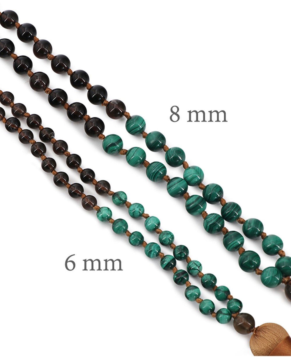 Malachite and Smoky Quartz Beads Meditation Knotted Mala、mySite、topwebapps