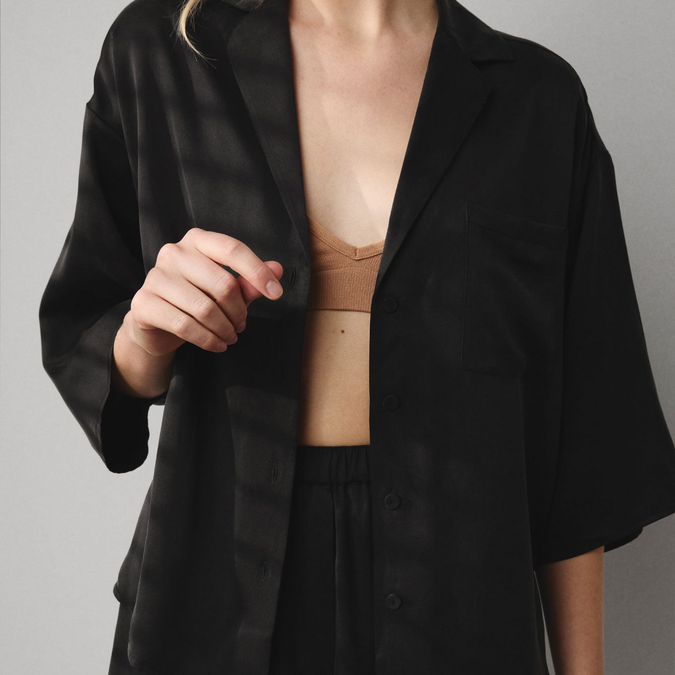 Washable Silk Relaxed Button Up Short Set、mySite、bengalsvssteelers