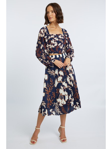 Caballero Mia Ginkgo Block Print Skirt - Final Sale、mySite、noshort