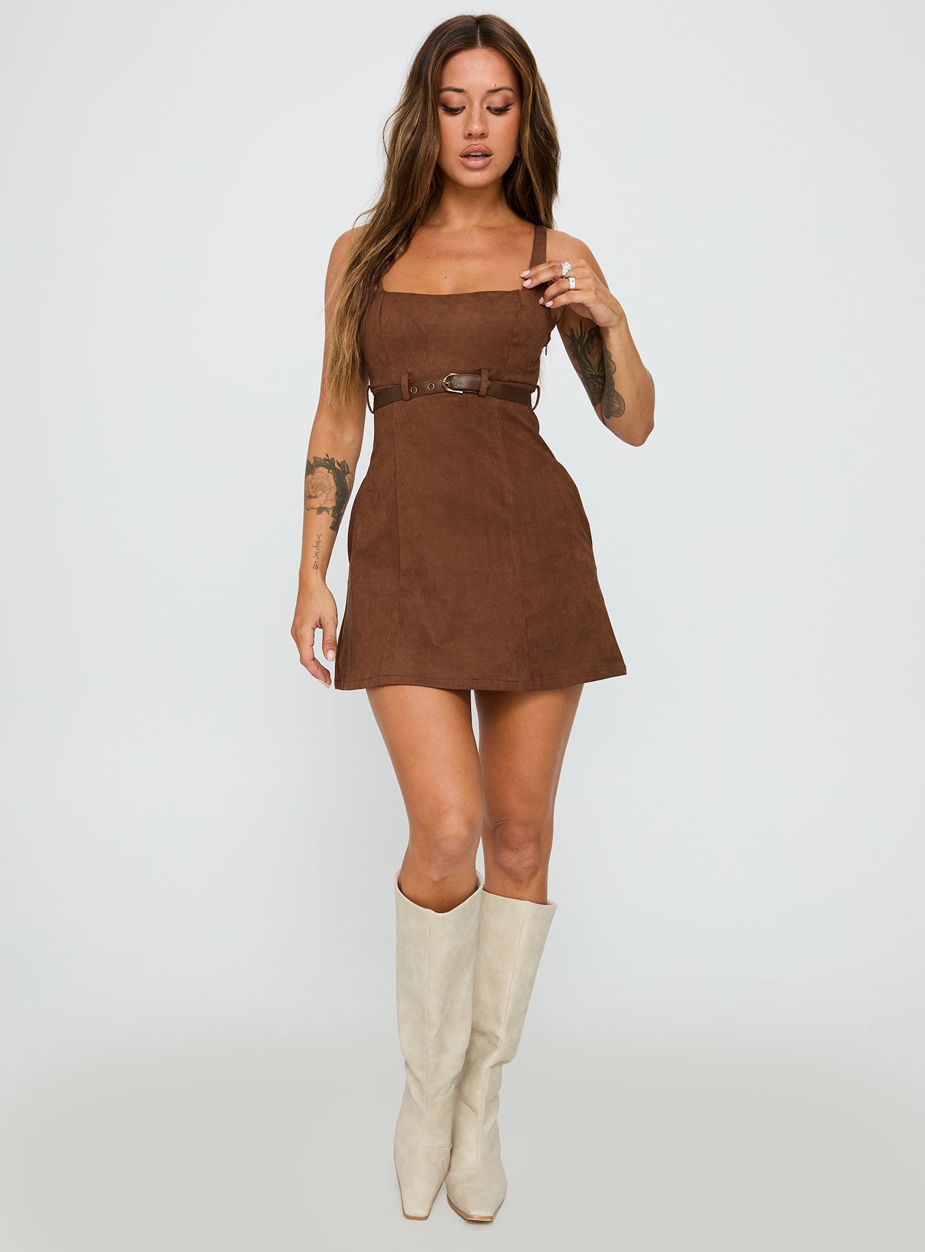 Way Back In Faux Suede Mini Dress Brown、mySite、solidvoid