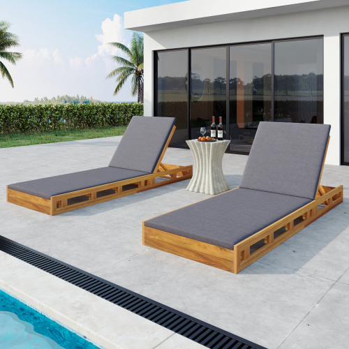 LOUNGE CHAISE SET, ACACIA WOOD WITH WATER-RESISTANT LOUNGE CUSHIONS (CREAM & 4 INCH THICK) - MATCHING DARK GREY VERSION AVAILABLE、、eastwooduniform