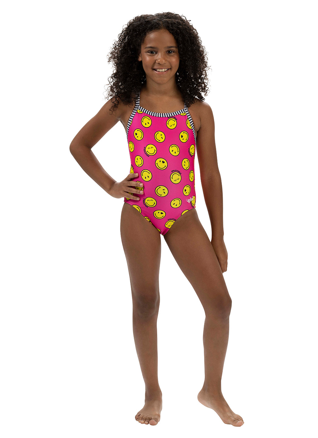 Dolfin Girls' Print Uglies X SmileyWorld One Piece Swimsuit (Big Kid)、mySite、noshort
