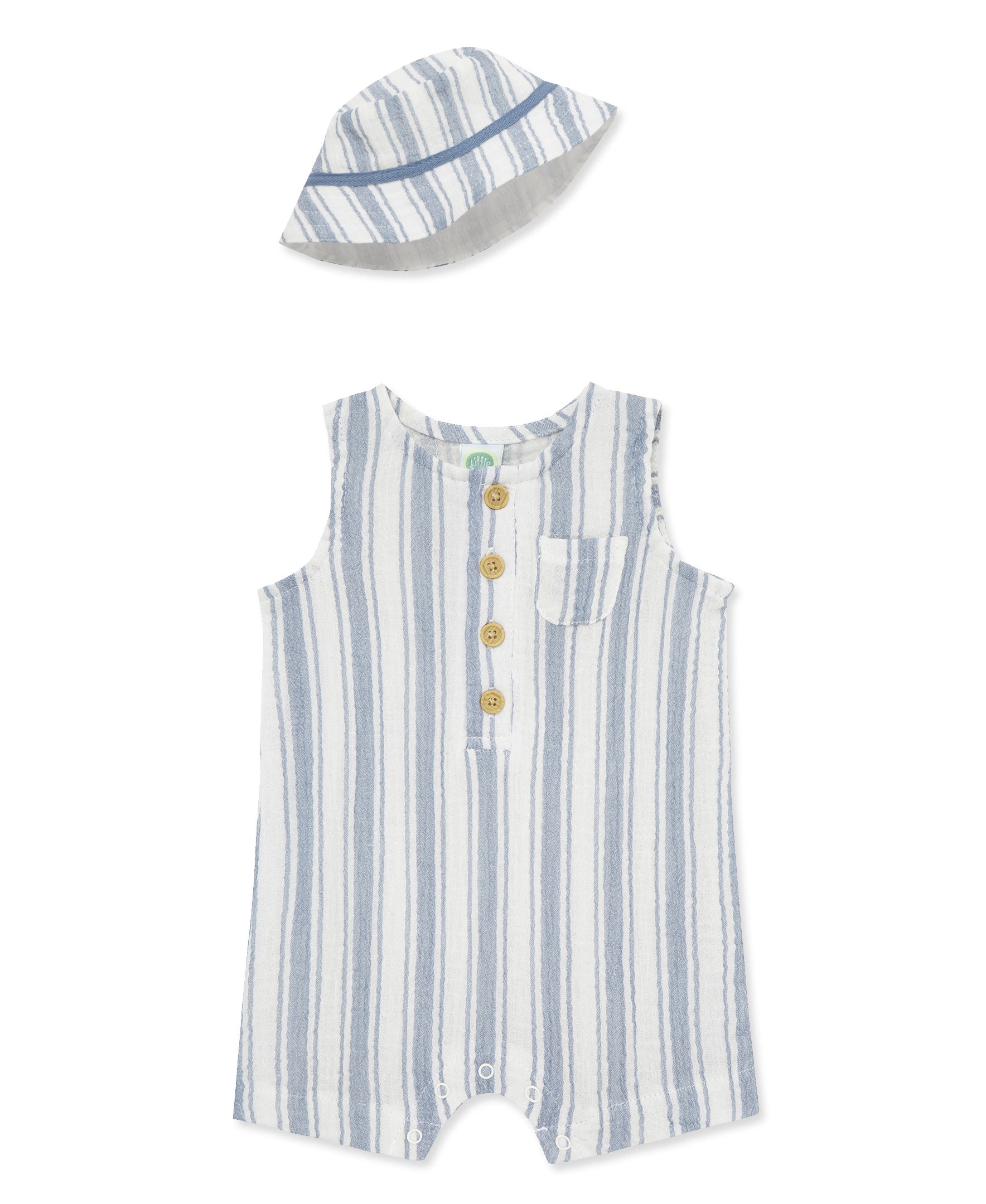  Striped Gauze Romper & Hat Set、mySite、layawaytickets