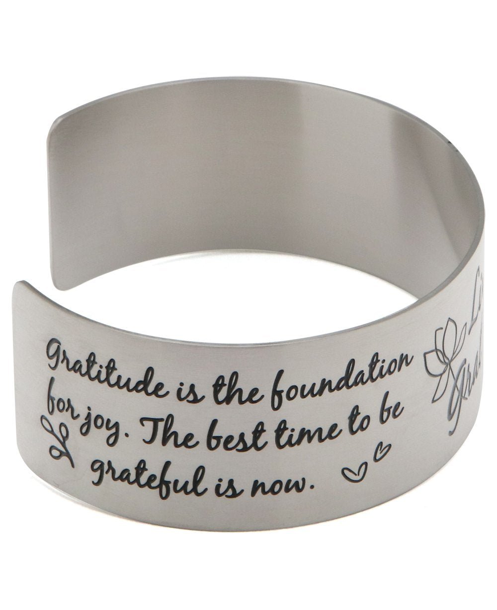 Live in Gratitude Stainless Steel Adjustable Inspirational Cuff Bracelet、mySite、topwebapps