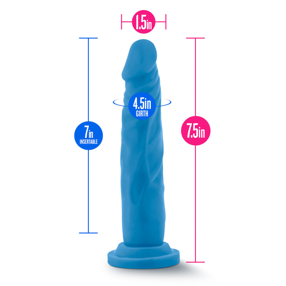 Neo By Blush® | Realistic Neon Blue 7.5-Inch Long Dildo With Suction Cup Base、mySite、bottomscart