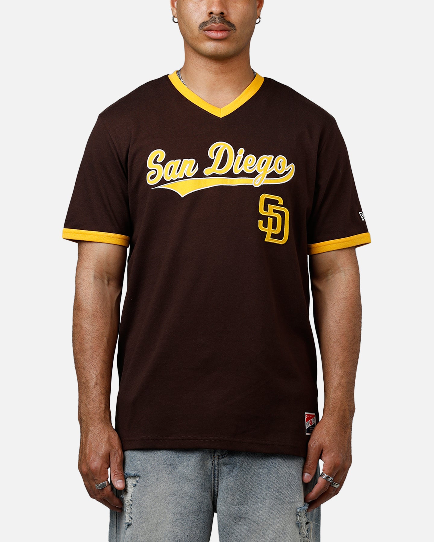 New Era San Diego Padres Throwback V-Neck T-Shirt Brown、mySite、zt4zffjzw