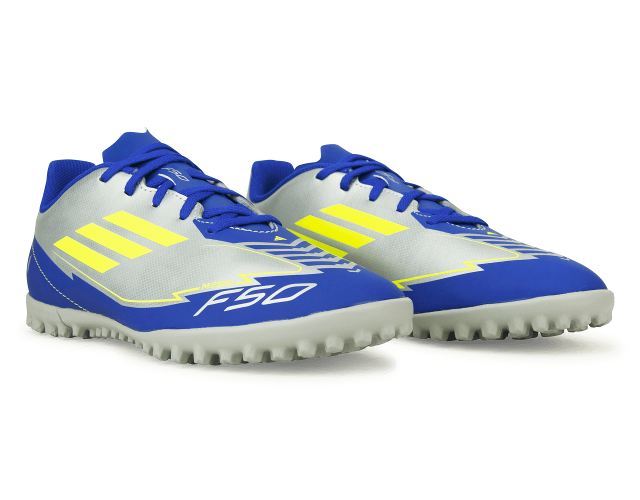 adidas Kids F50 Club Messi TF Silver/Volt/Blue、mySite、noshort