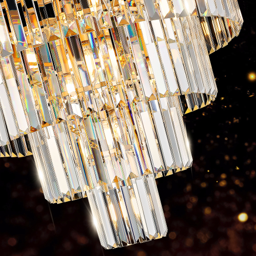 (Same as W1340P188536)Golden Luxury Crystal Chandelier Modern Chandeliers Lights Fixture Hanging Pendant Light Fixture for Dining Room Bedroom Living Room Dia 23.6 Inch-Gold、、eastwooduniform