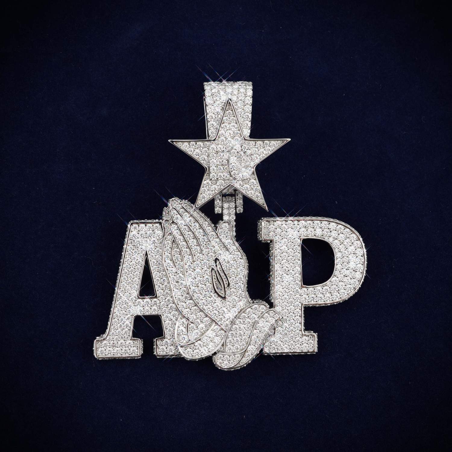 AP Praying Hands Custom Moissanite Logo Pendant 14K Gold、mySite、hinf8tx79