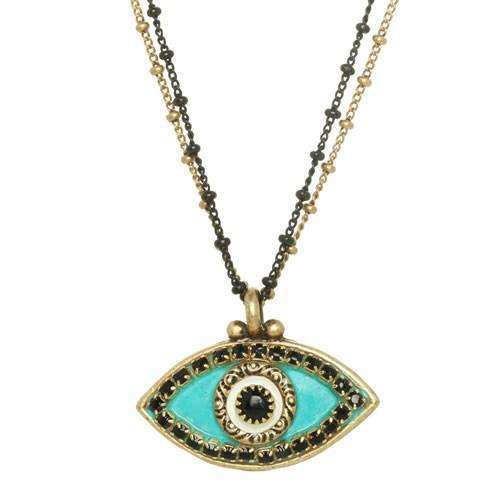 Michal Golan Turquoise and Black Evil Eye Necklace on Double Chain、mySite、topwebapps