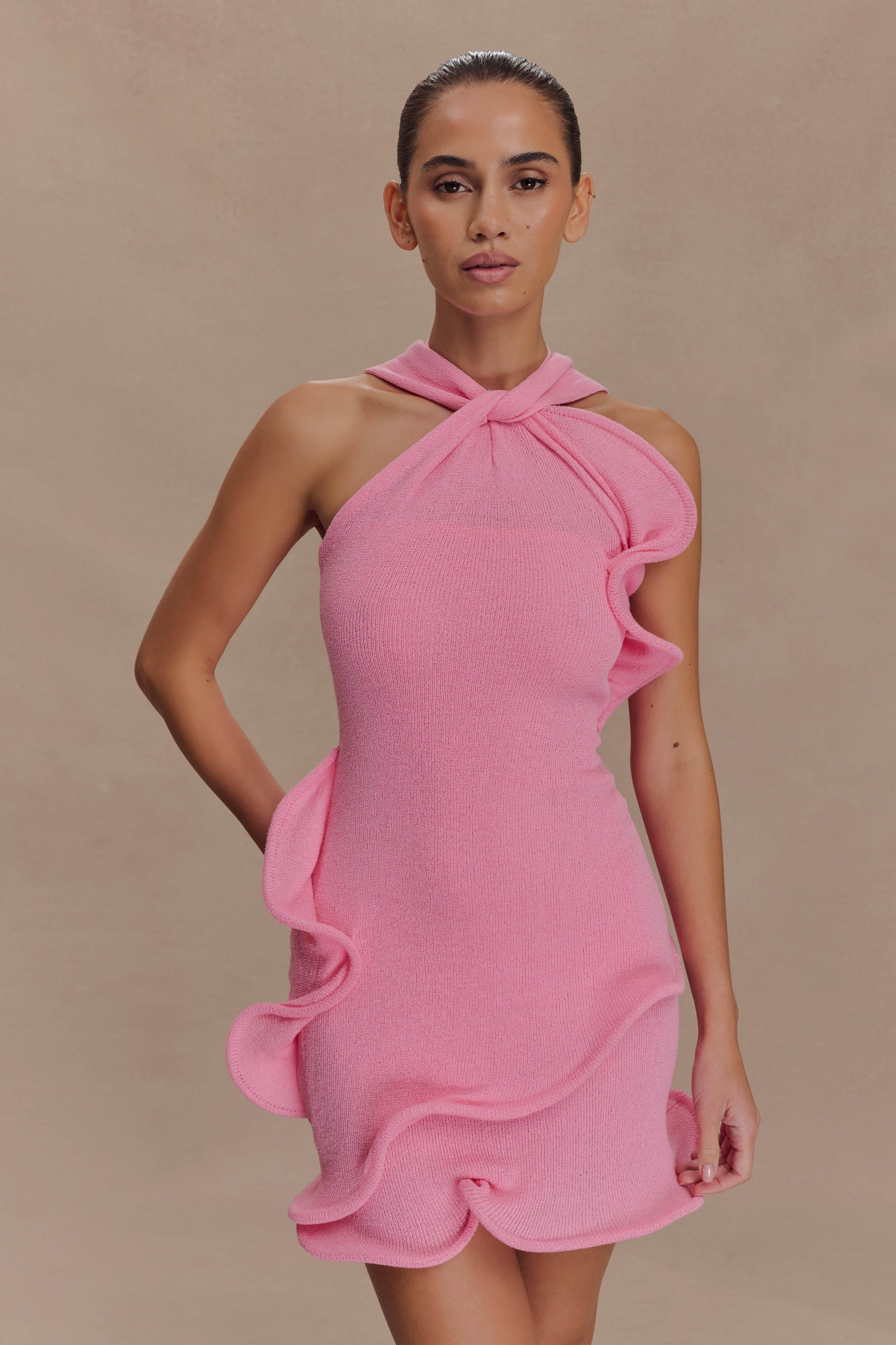 Caprice Halter Knit Mini Dress - Bubblegum Pink、mySite、solidvoid