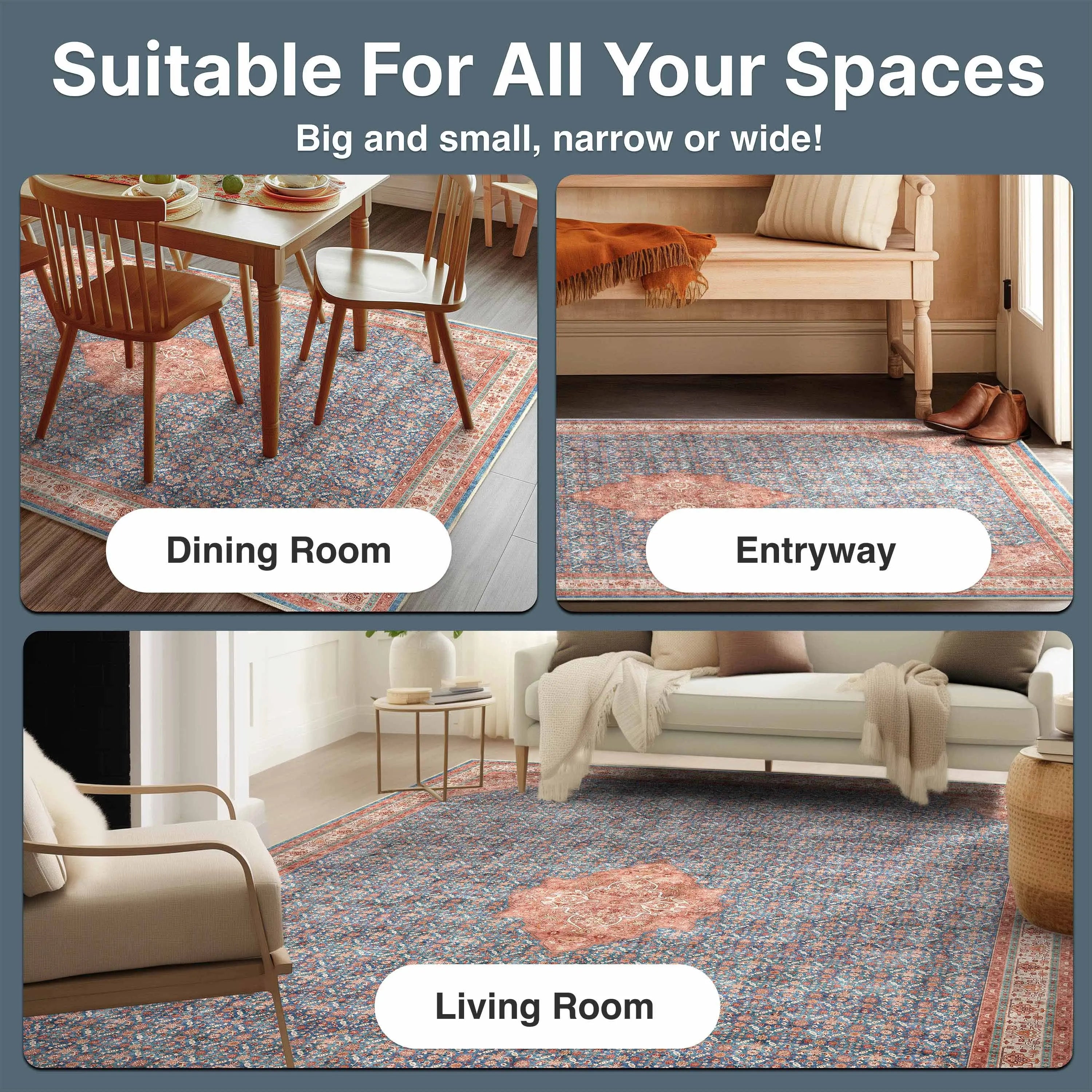 Asha 2-in-1 Lilith Vintage Oriental Kilim Rug + Rug Pad Included、mySite、gigharbornorthrealestate