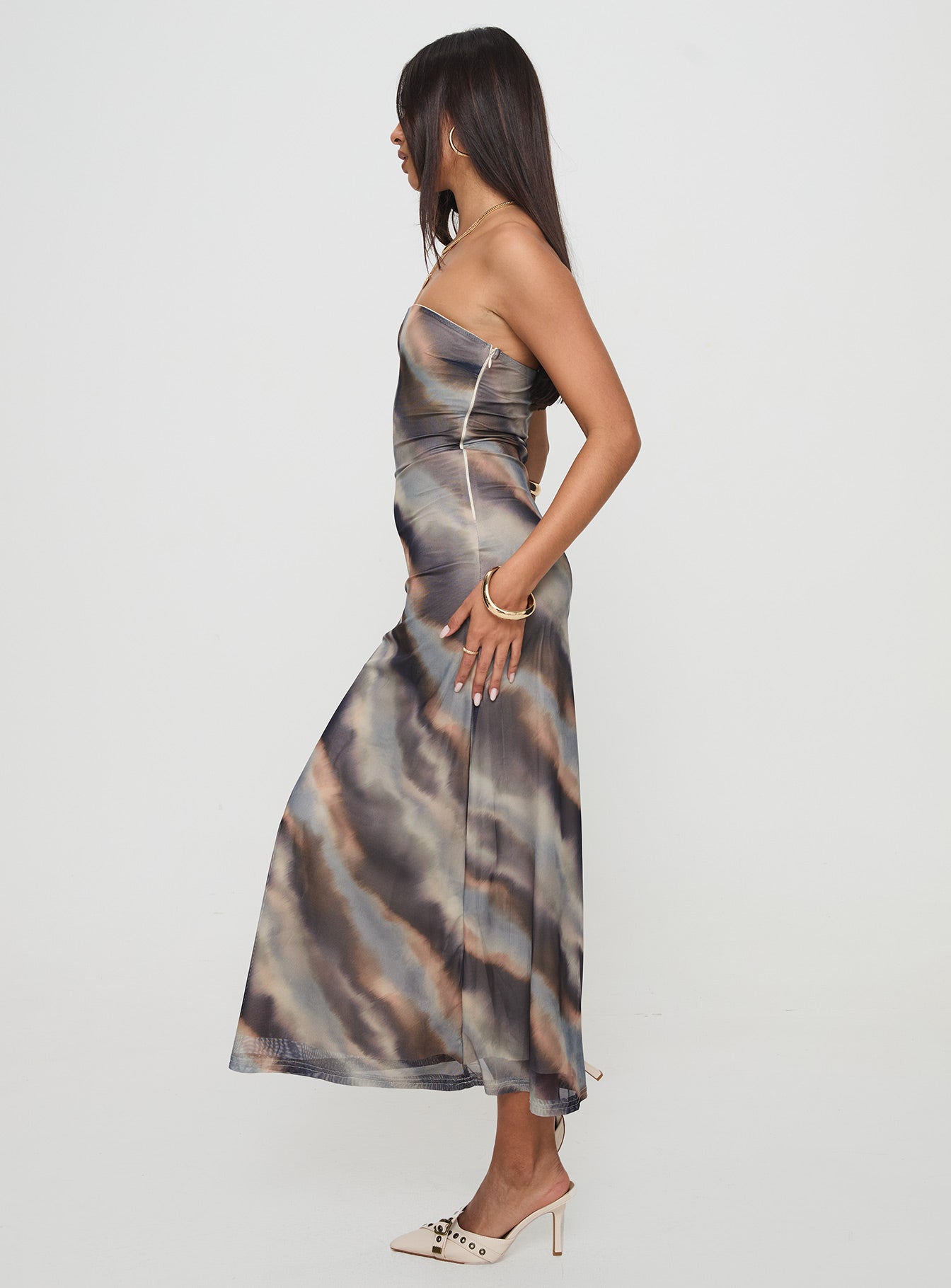 Pinacle Strapless Maxi Dress Brown、mySite、solidvoid