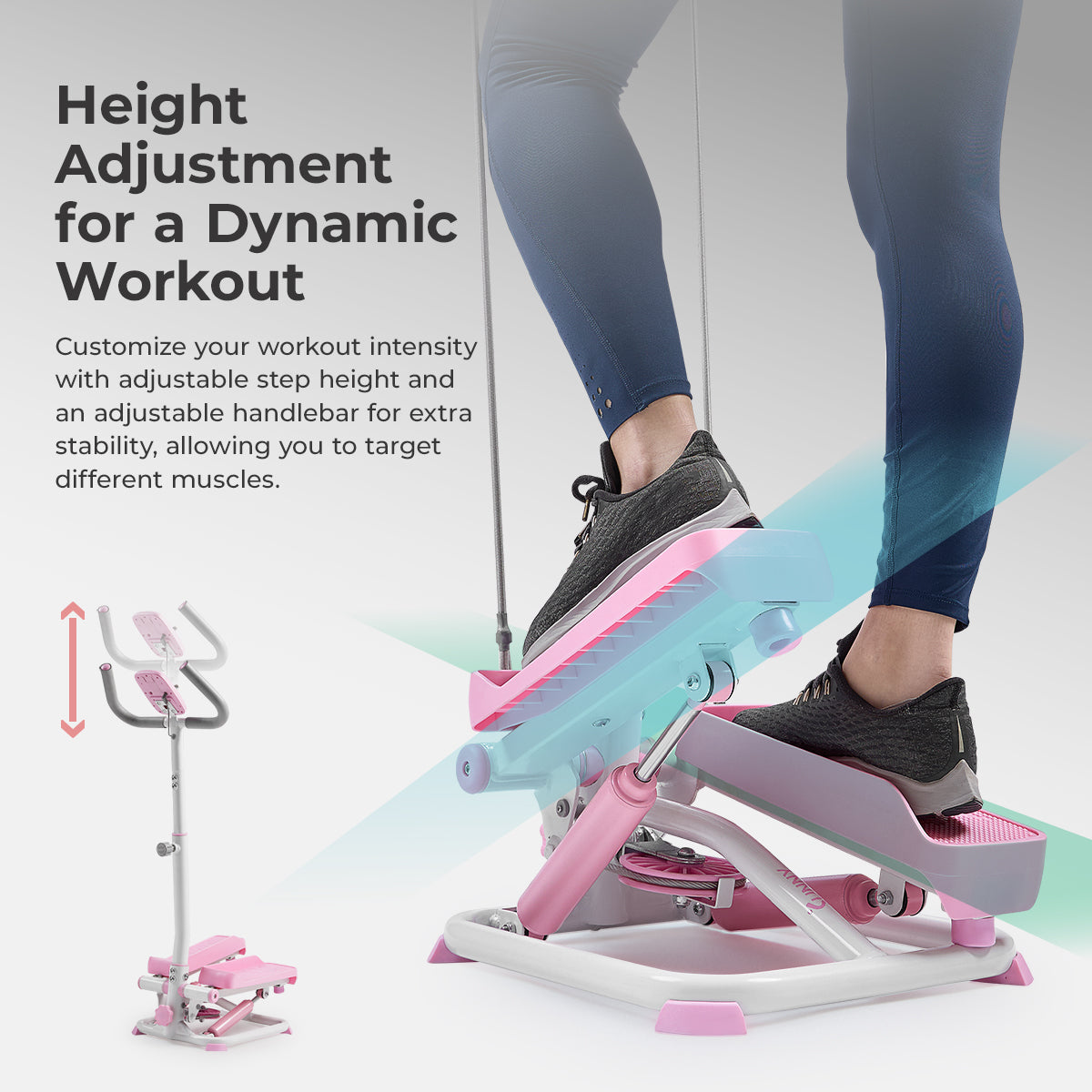  Pink Smart Advanced Stair Exercise Stepper with Handlebar and Resistance Bands、mySite、ghnorth