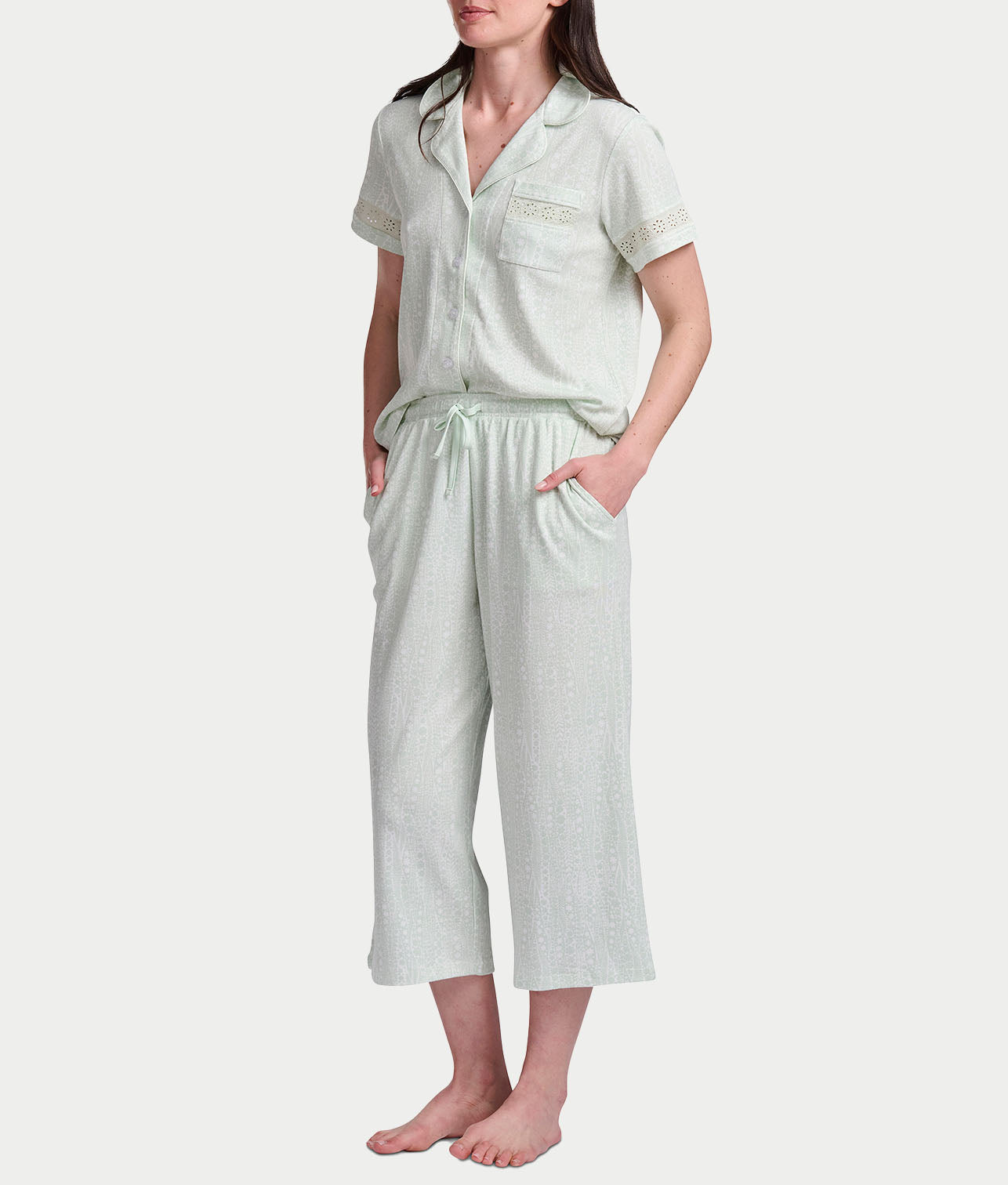 Notch Collar Knit Capri Pajama Set、mySite、bengalsvssteelers