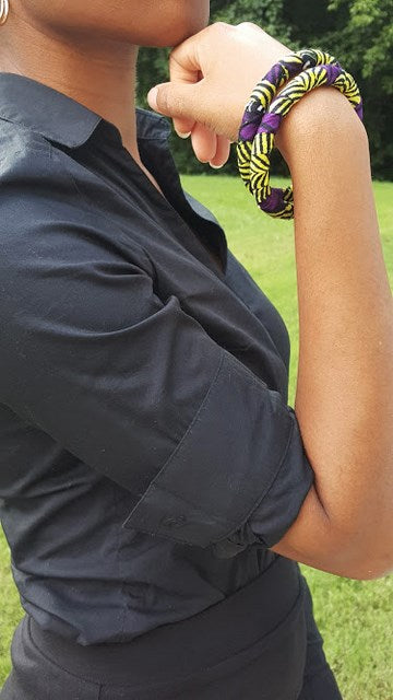 Pair of Yellow and Purple African Print Bangles-DP3775J、mySite、solidvoid