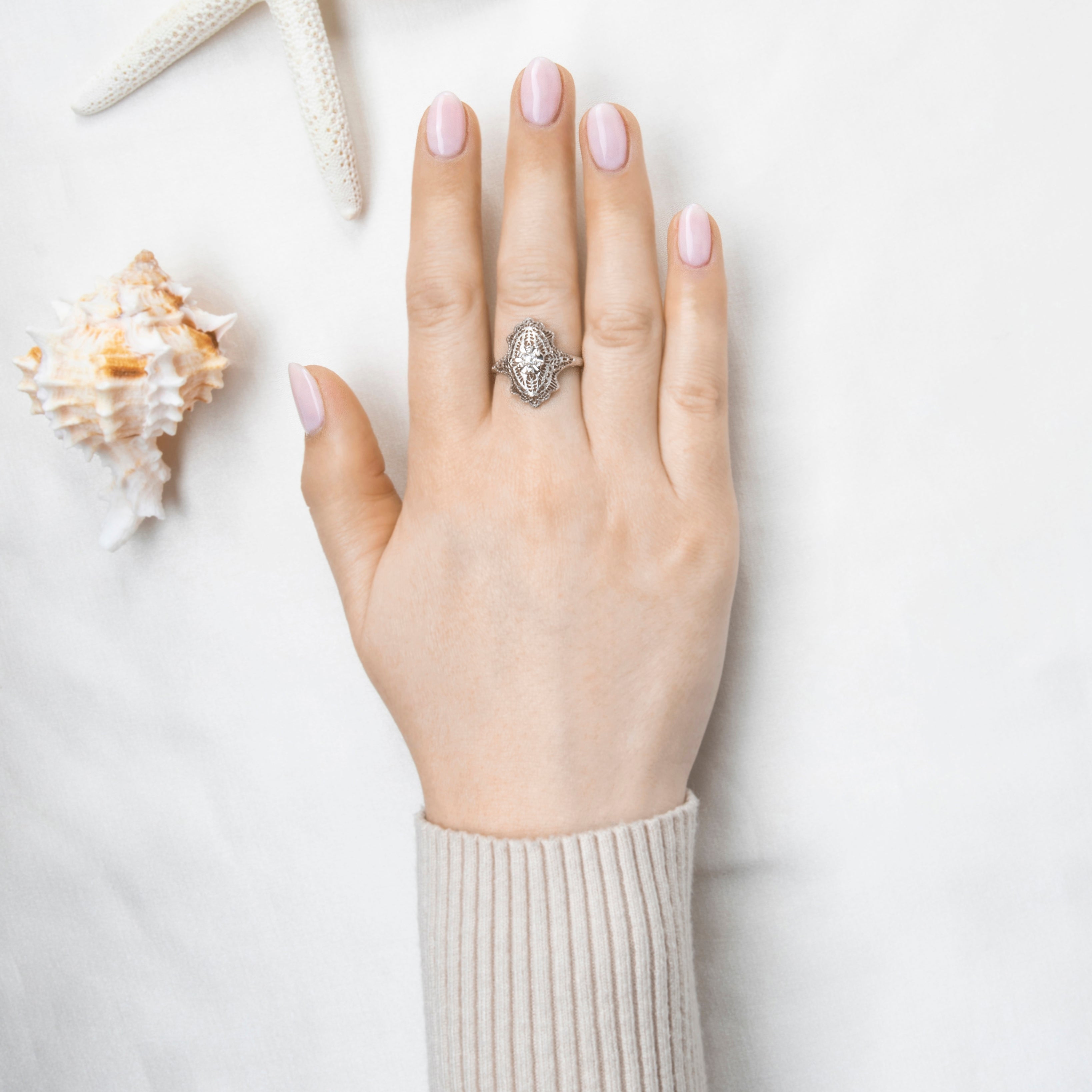 Antique Art Deco 14k White Gold Old Mine Cut Diamond Intricate Filigree Ring、mySite、hinf8tx79