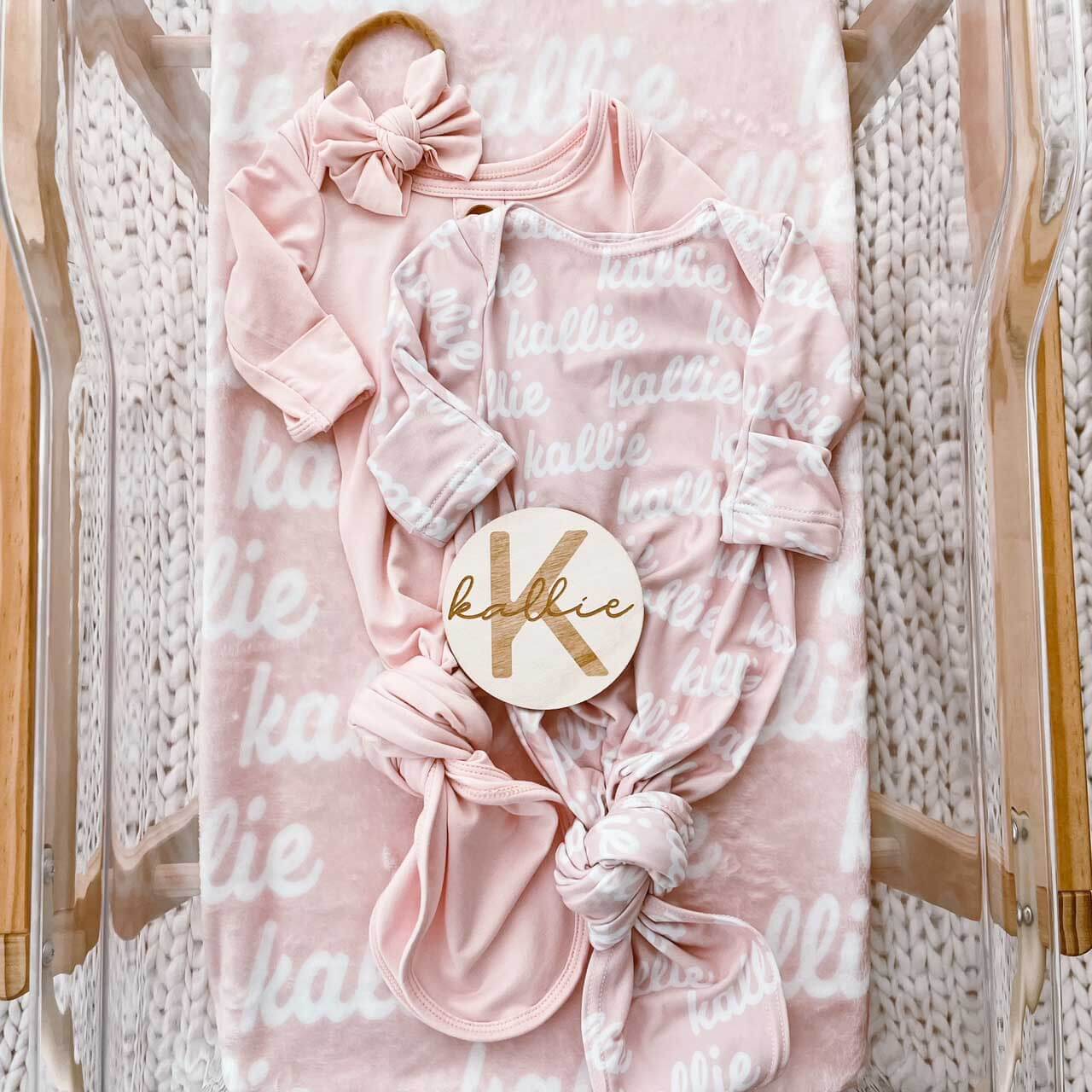  Solid Baby Pink Personalized Newborn Baby Knot Gown、mySite、layawaytickets