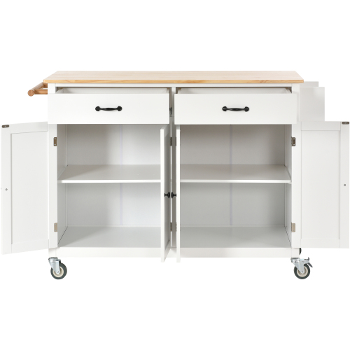 Kitchen Island Cart with Solid Wood Top and Locking Wheels,54.3 Inch Width,4 Door Cabinet and Two Drawers,Spice Rack, Towel Rack (White)、、casual