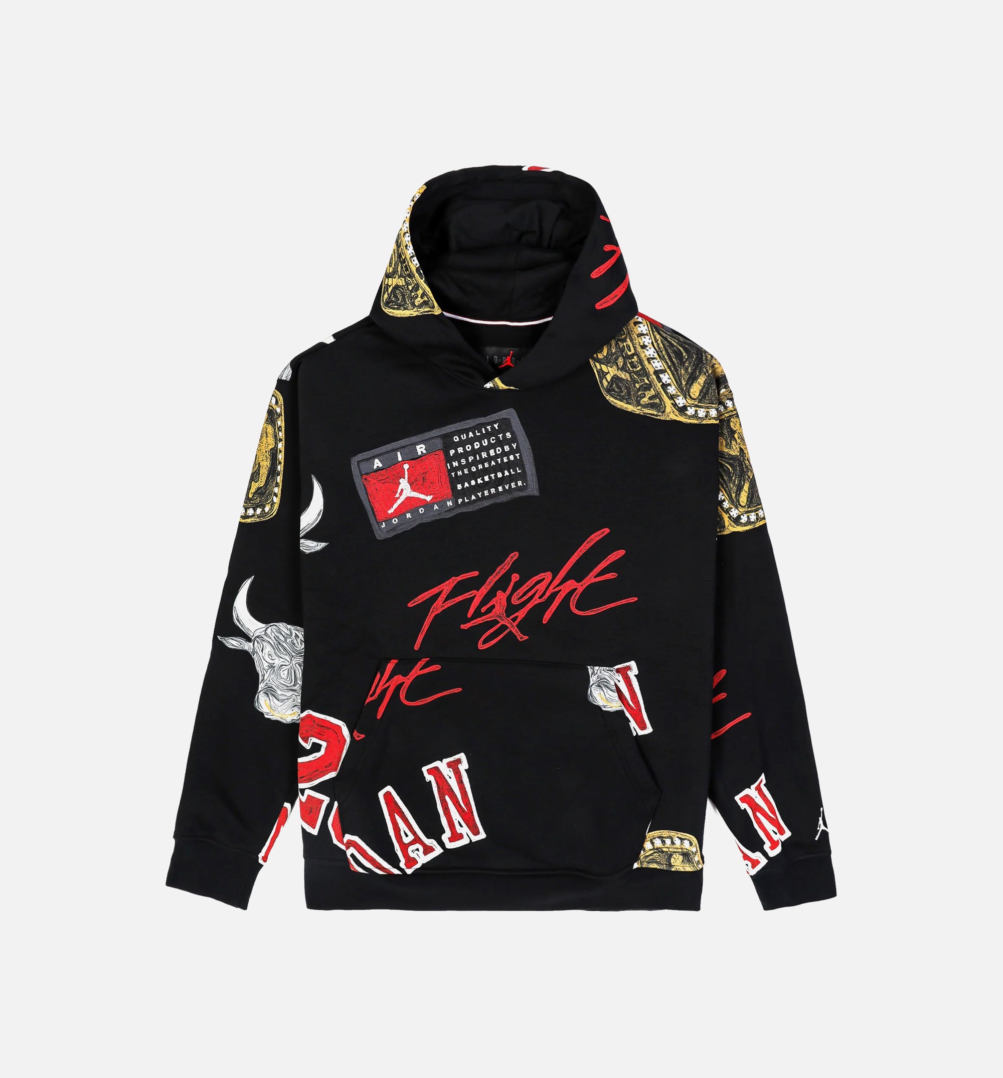 Brooklyn Fleece All Over Print Mens Pullover Hoodie - Black/Red、mySite、dreamappss