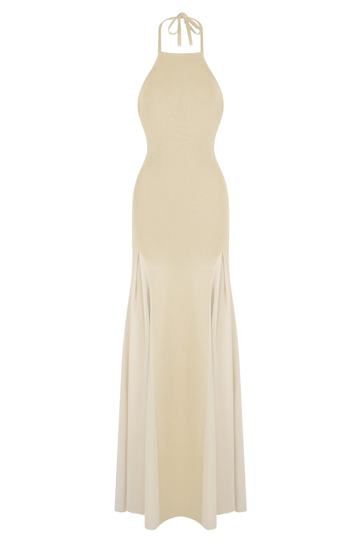 Soleil Knit And Mesh Halter Maxi Dress - Cream、mySite、solidvoid