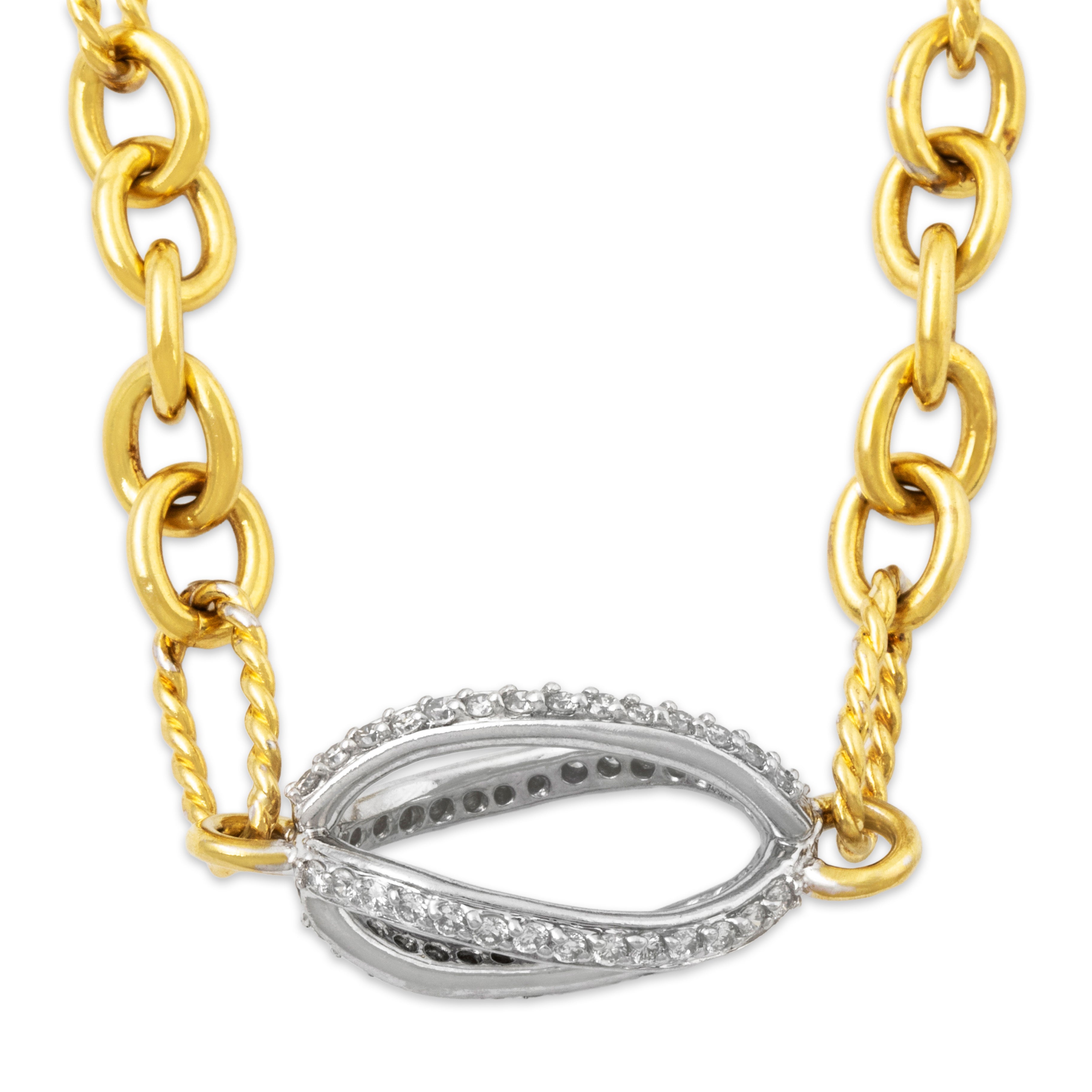Vintage David Yurman 18k Yellow & White Gold .392cttw Diamond Cable Necklace 16、mySite、hinf8tx79